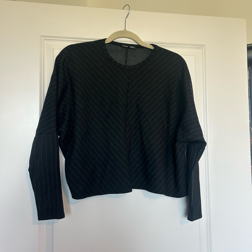 Zara Black Pinstripe Crewneck Top